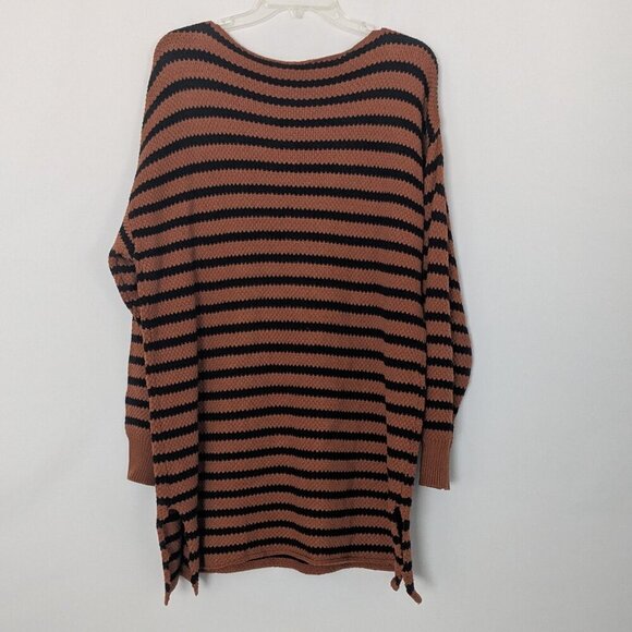 KIRUNDO Brown/Black Stripe Long Sleeve Soft Knit Pullover Sweater Dress; Size L - Picture 2 of 5